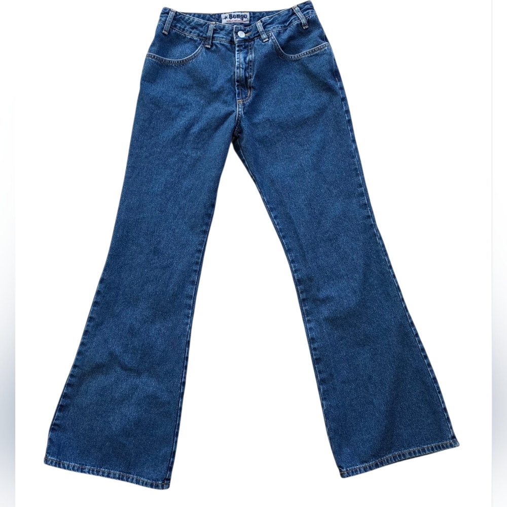 ​Bongo Vintage High Waisted Flare Leg Junior  Sz 9 Dark Wash Denim Jeans Y2k